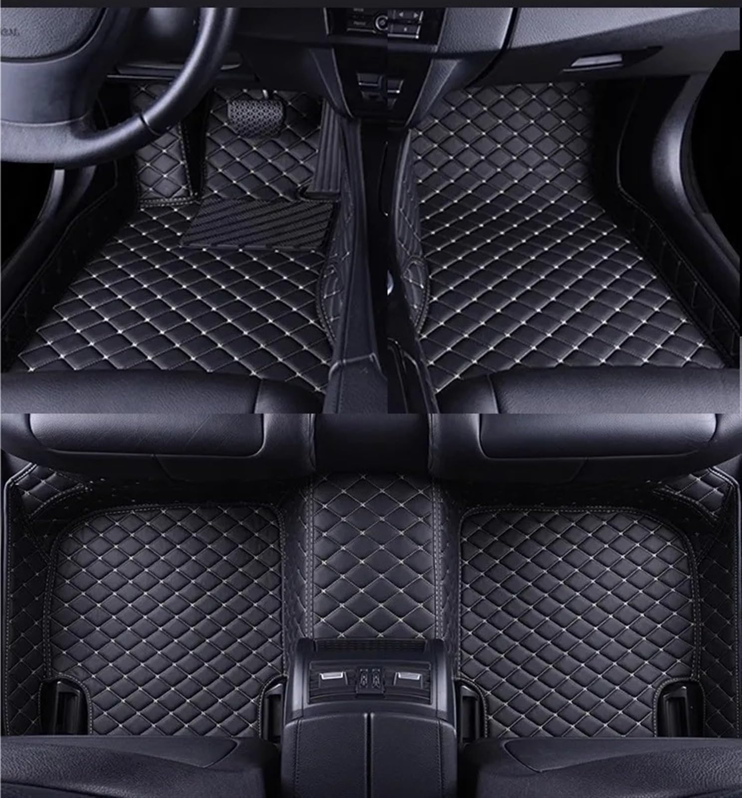 Allwettermatten Kompatibel mit VW für Phaeton 5-Sitz 2007-2012 2013 2014 2015 2016 LHD Benutzerdefinierte 3D-Auto-Fußmatten PU-Innenausstattung(Black White 5 Seat) von BASPHHH