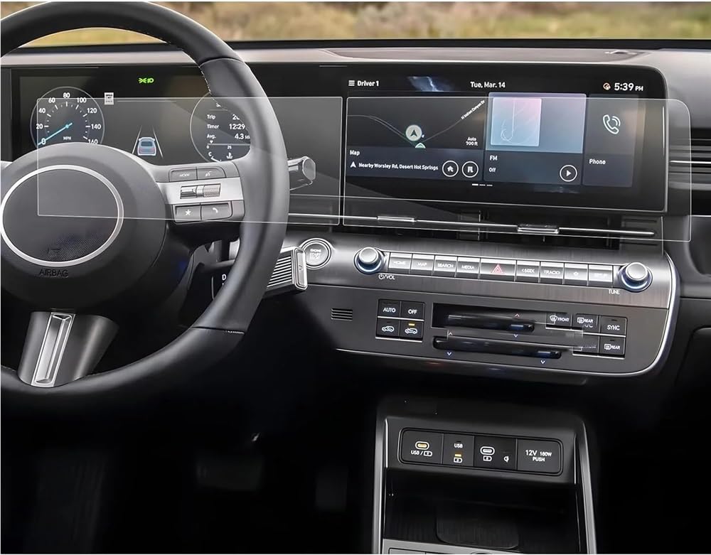 BASPHHH Automobilinnenraum Kompatibel Mit Hyundai Für Kona 2024 12,3 Zoll GPS-Navigation Und Armaturenbrett-Bildschirm Aus Gehärtetem Glas, Schutzfolie, Zubehör von BASPHHH