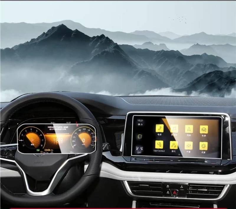 BASPHHH Automobilinnenraum Kompatibel Mit VW Für Teramont X 2021 2022 2023 Auto-LCD-GPS-Navigation Gehärtetes Glas Und Armaturenbrett-Bildschirmfolie(Dashboard and GPS) von BASPHHH