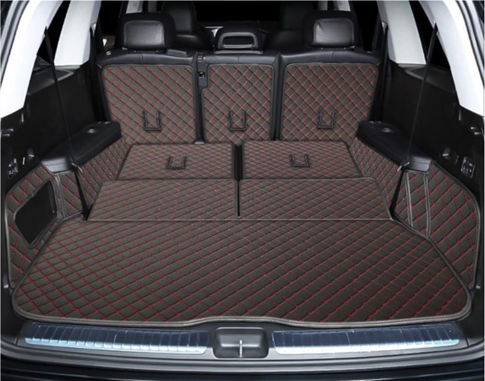 BASPHHH Kompatibel Mit Benz Für GLS400d X167 2020 2021 2022 2023 7 Sitze Cargo Liner Matte Kofferraum Teppiche Abdeckung Spezielle Kofferraummatten Fensterheberschalter(Black red) von BASPHHH