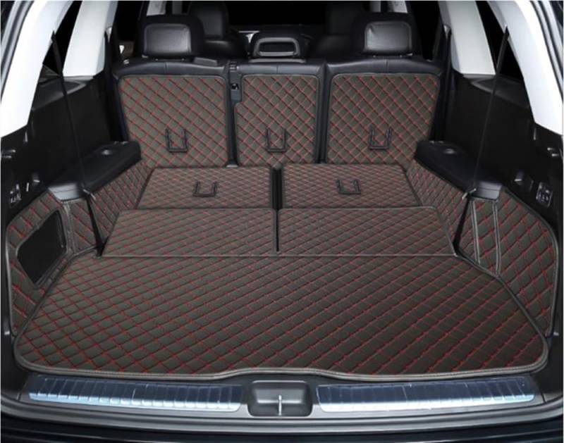 BASPHHH Kompatibel Mit Benz Für GLS400d X167 2020 2021 2022 2023 7 Sitze Cargo Liner Matte Kofferraum Teppiche Abdeckung Spezielle Kofferraummatten Fensterheberschalter(Black red) von BASPHHH