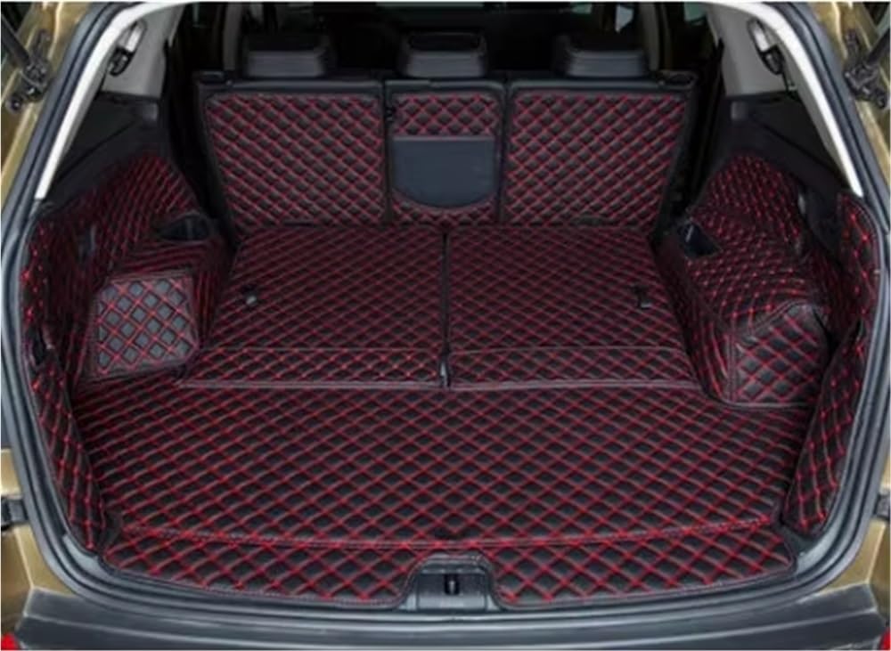 BASPHHH Kompatibel Mit Skoda Für KODIAQ 7 Sitze 2017–2021 Kompletter Satz Kofferraummatten Kofferraumteppiche Cargo-Liner Fensterheberschalter(Black red) von BASPHHH