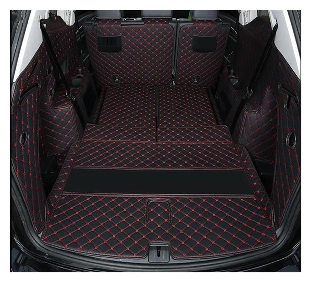 BASPHHH Kompatibel Mit VW Für Atlas Für Teramont 2017 2018 2019 2020 PU-Kofferraummatte Cargo-Liner Zubehörabdeckungen Styling-Innenraum Fensterheberschalter(Black red) von BASPHHH