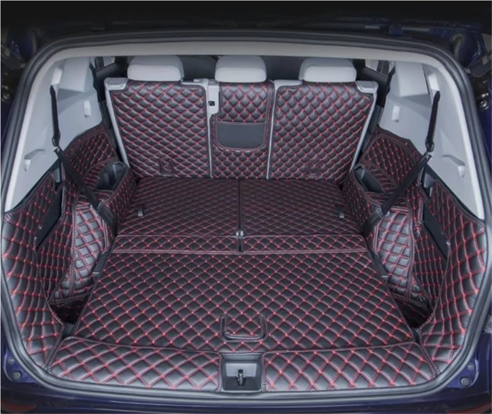 BASPHHH Kompatibel Mit VW Für ID.6 Für CROZZ 6 7 Sitze 2021 2022 Komplettset Kofferraummatten Cargo Liner Kofferraumteppiche Gepäckmatte Fensterheberschalter(6 Seats Black red) von BASPHHH