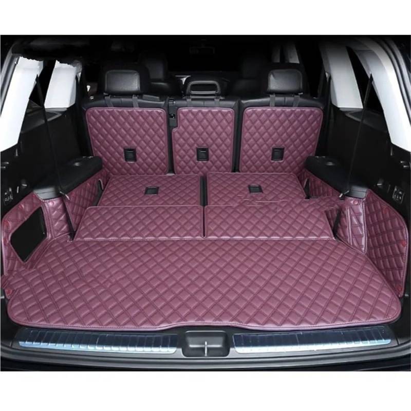 BASPHHH Kompatibel mit Benz für GLS 400 450 X167 2020-2023 Kofferraummatten Cargo Liner Schutzabdeckung Pads Heckteppich Fensterheberschalter(7 Seats Wine Red) von BASPHHH