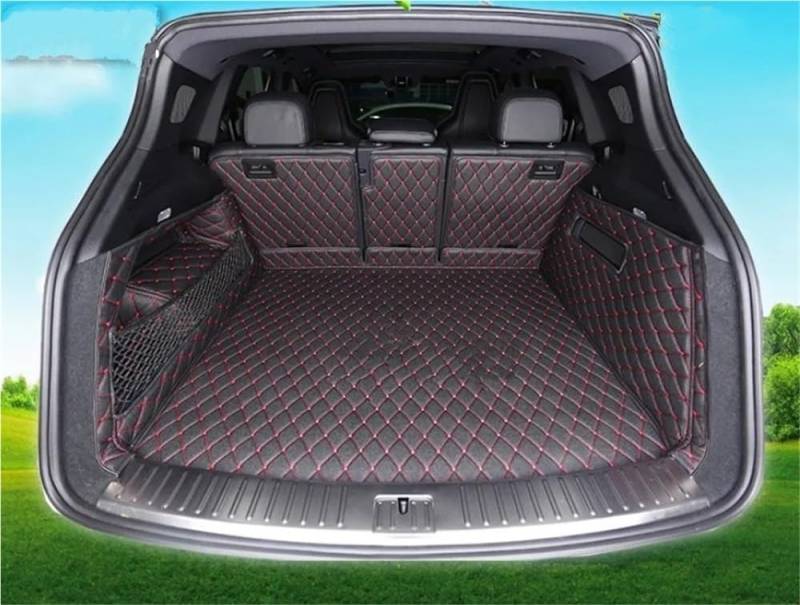 BASPHHH Kompatibel mit Cayenne 2018 2019 2020 2021 2022 Spezielle Kofferraummatten Kofferraumteppiche Cargo Liner Cover Fensterheberschalter(Model 1 Black red) von BASPHHH