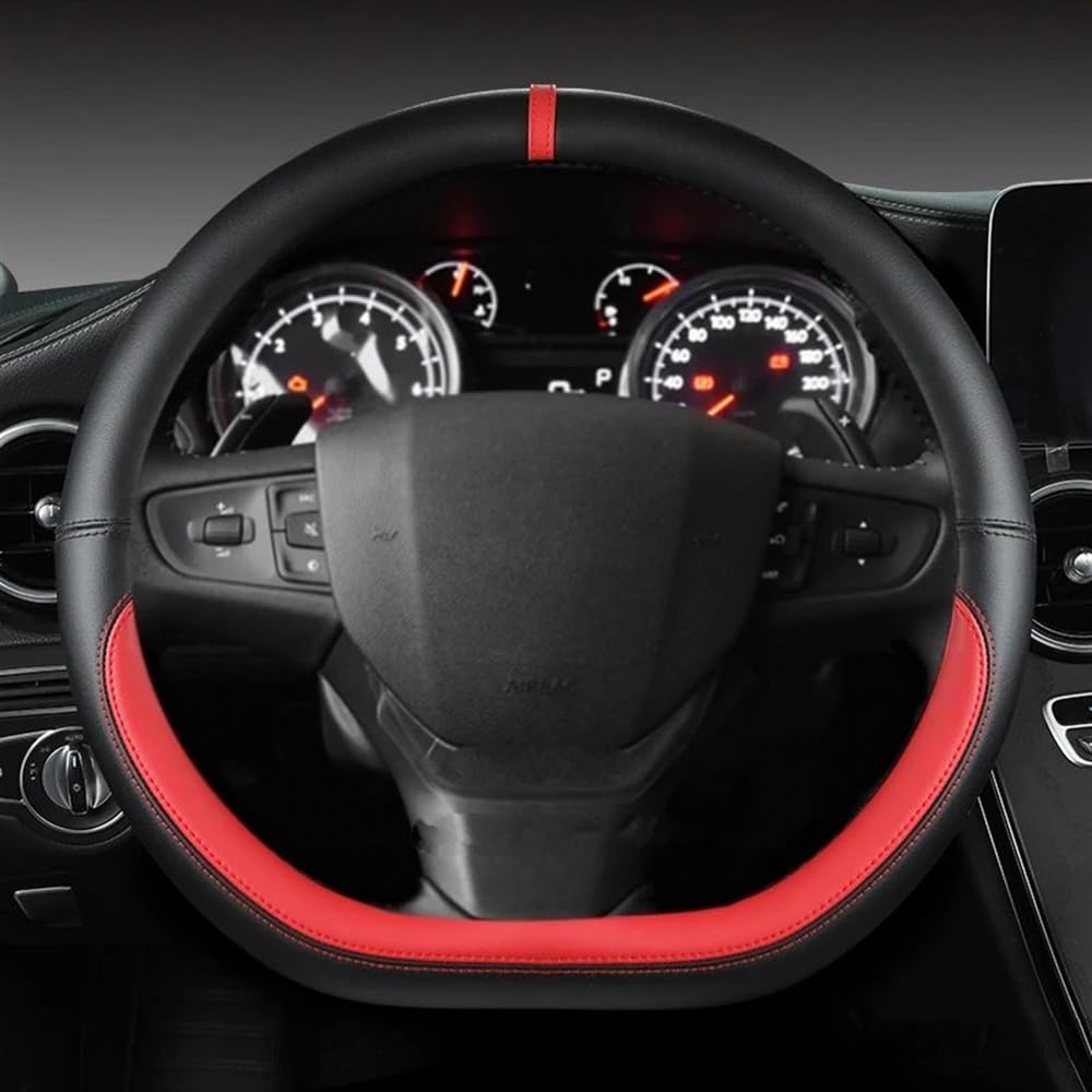 BASPHHH Kompatibel mit Citroen für C3 für C3-XR 2015–2019 für C4 2016–2019 D-förmige PU-Auto-Lenkradabdeckung(RED) von BASPHHH