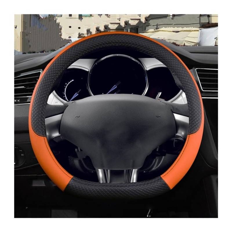 BASPHHH Kompatibel mit Citroen für DS3 DS 3 PU-Auto-Lenkradabdeckung rutschfestes Auto-Zubehör(D Shape Orange) von BASPHHH