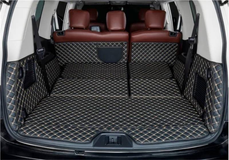 BASPHHH Kompatibel mit Infiniti für QX56 7 8 Sitze 2011 2012 2013 2014 Spezial-Kofferraummatten Car-Styling-Kofferraumteppiche Cargo-Liner Fensterheberschalter(7 Seats Black beige) von BASPHHH