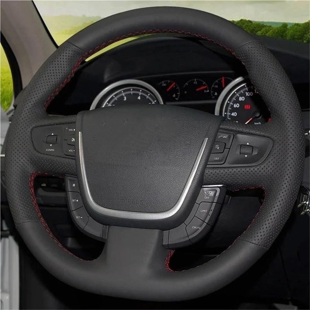 BASPHHH Kompatibel mit Peugeot für 508 2008–2011 für 508 SW 2011–2017 2018 Auto-Lenkradabdeckung Autozubehör PU rutschfestes Geflecht(3 Colors Thread) von BASPHHH