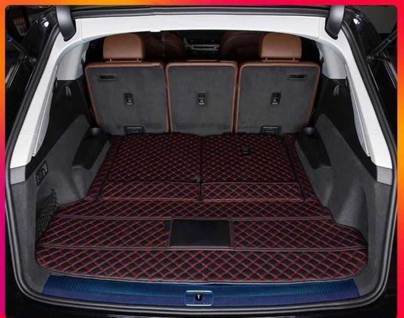 BASPHHH Kompatibel mit Q7 2016–2022 2023 5 7 Sitz Kofferraummatten Autozubehör Innendetails Hauptmatte Kofferraumteppiche Cargo-Liner-Abdeckung Fensterheberschalter(7Seat Black Red) von BASPHHH