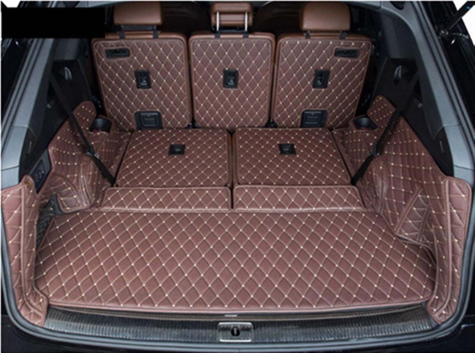 BASPHHH Kompatibel mit Q7 7 Sitze 2015 2016 2017 2018 2019 2020 2021 2022 Kofferraummatten Langlebige Kofferraumteppiche Cargo Liner Styling-Abdeckungen Fensterheberschalter(Coffee Style A) von BASPHHH