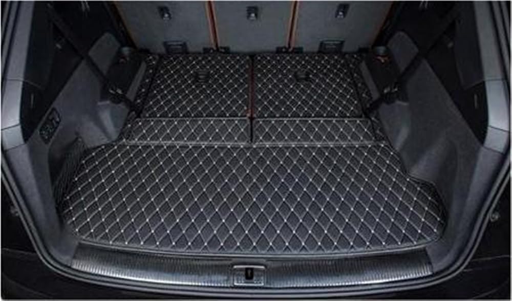 BASPHHH Kompatibel mit Q7 7 Sitze 2015-2022 Spezielle Kofferraummatten Kofferraumteppiche Cargo Liner Styling-Bezüge Fensterheberschalter(Black beige A) von BASPHHH