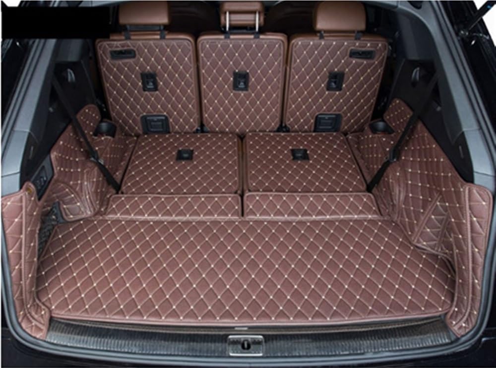 BASPHHH Kompatibel mit Q7 7 Sitze 2015-2022 Spezielle Kofferraummatten Kofferraumteppiche Cargo Liner Styling-Bezüge Fensterheberschalter(Coffee All Cover) von BASPHHH