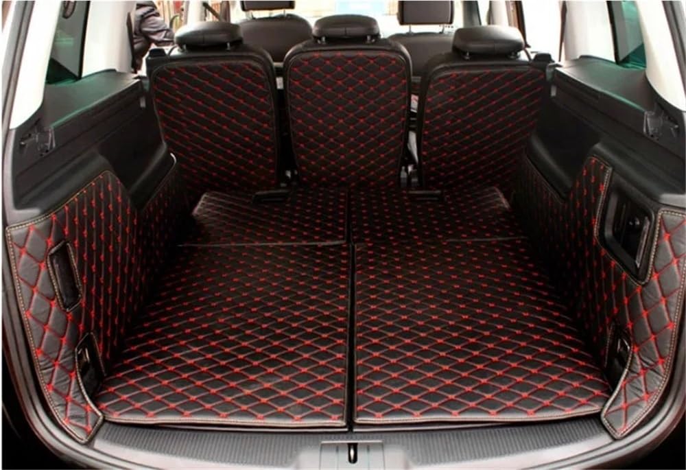 BASPHHH Kompatibel mit VW für Sharan 7 Sitze 2011–2022 spezielle Kofferraummatten wasserdichte Cargo-Liner Kofferraumteppiche Fensterheberschalter(Black with red) von BASPHHH