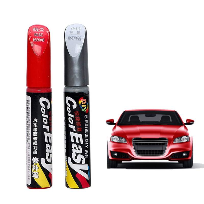 BASTOUR Auto Lackstift, Auto Reparatur Lack Auto Pinsel, Autolackstift, Autokratzer Reparaturmittel Autolack Reparatur Spezieller Lackstift für Autos Reparaturwerkzeug, 12 ml, Rot + Silber von BASTOUR