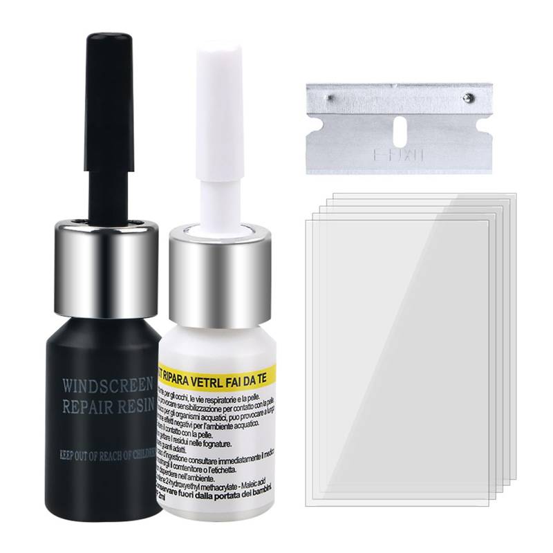 Windschutzscheiben Reparaturset Werkzeug, Glas Reparatur Flüssigkeit, Auto Windshield Repair Kit, Glas Reparatur Set, Autoglas-Nano-Reparaturflüssigkeit,Cracks Repair Tools für Auto,Schwarz+Weiß,2pcs von BASTOUR