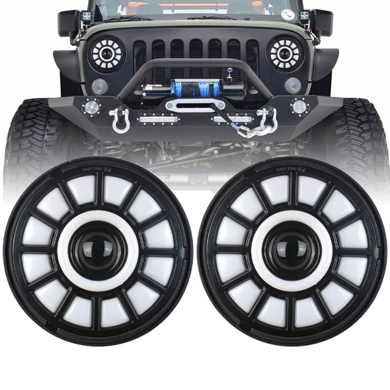 BATLAM 7 Zoll Runder Scheinwerfer Weißer Bernstein Halo Scheinwerfer Für Suzuki Samurai Jeep Wrangler Off Road 4X4 2 Stück von BATLAM