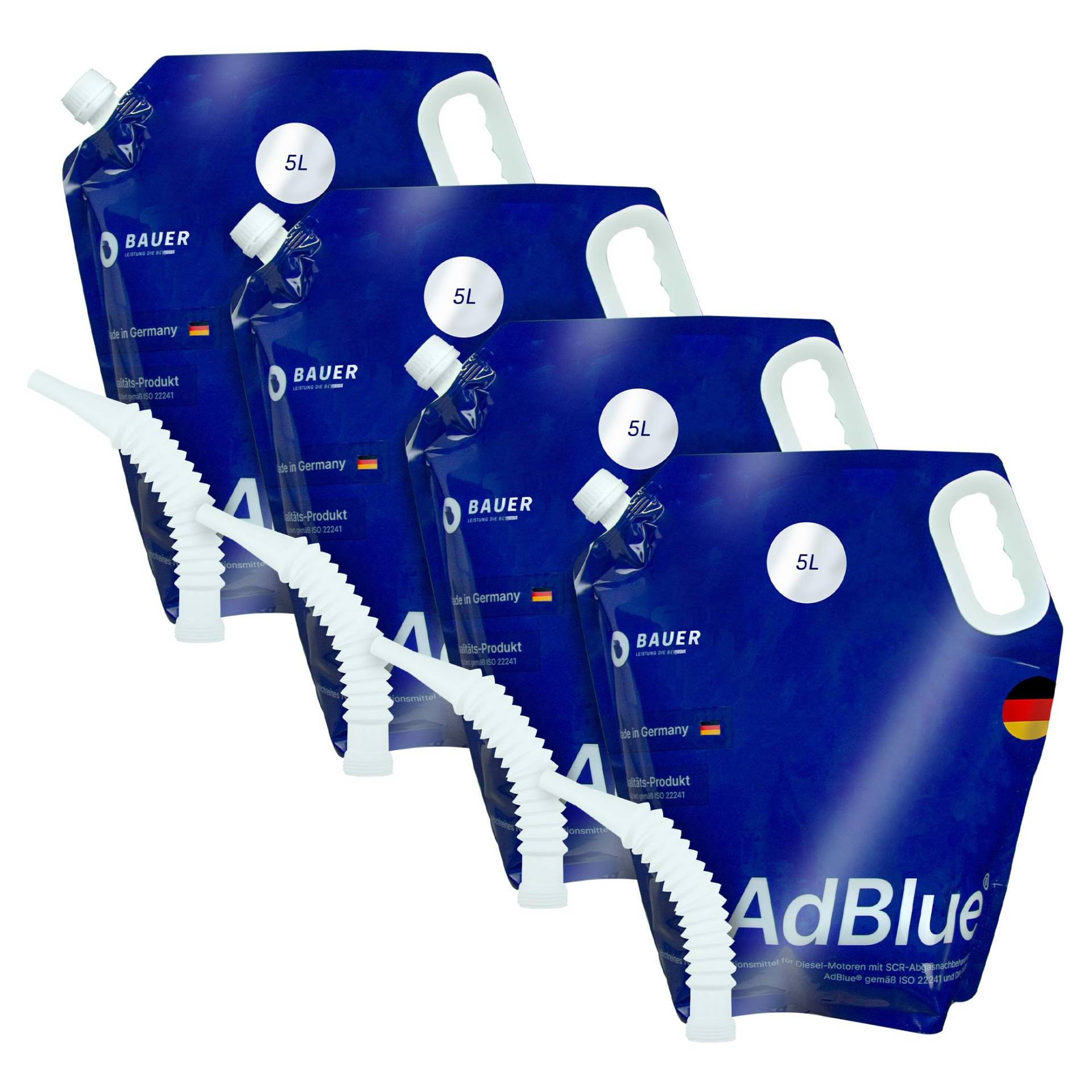 BAUER BLUE AdBlue Premium Harnstofflösung Standbeutel mit Ausgießer für Diesel-Motoren, ISO 22241 Konform – Optimale SCR-Abgasnachbehandlung, Made in Germany (20 Liter) von BAUER BLUE
