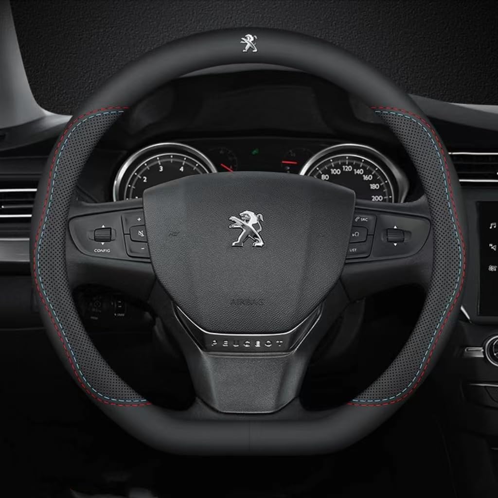 Auto Lenkradabdeckung für Peugeot 308 SW 2013-2017,Kohlefaser Leder Lenkradhülle Innenraum Zubehör Anti Rutsch Lenkradbezug langlebiger Atmungsaktiver Lenkradschoner Auto Zubehör,A von BAUFAS