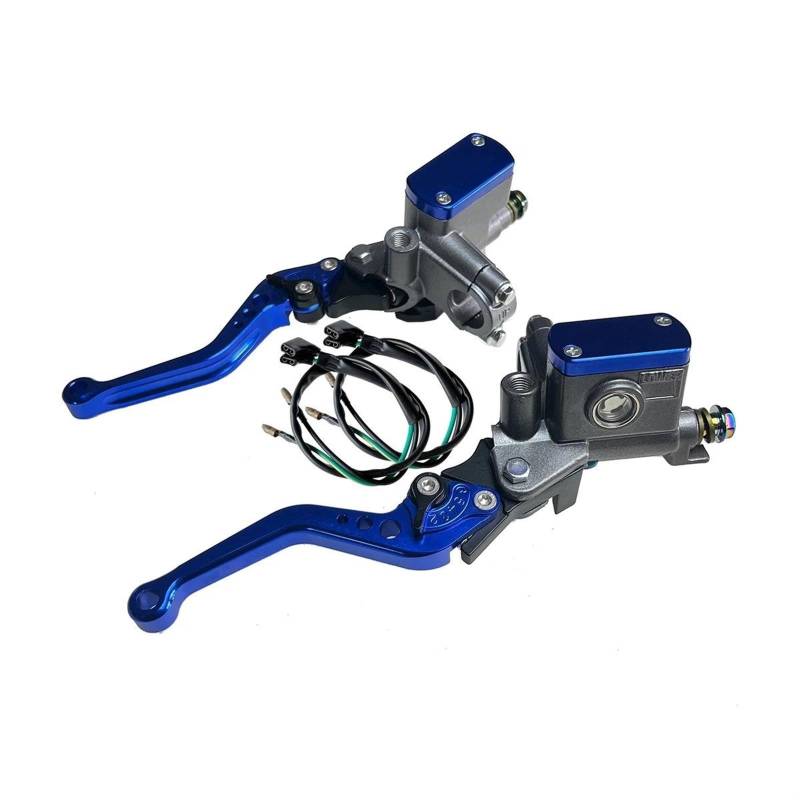 1 Paar Hebel Für Motorrad-Rennbremse, Verstellbarer Griff, Hydraulische Kupplung, Bremspumpenkolben, 14 Mm Hauptzylinder Motorrad Kupplungsbremshebel(Blue) von BAWHO