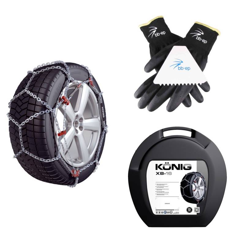 BB-EP Schneeketten Winter-Set für SUV & Transporter - passend für die Reifengröße 215/75 R16 - Kettenhersteller KÖNIG|Thule - mit Ö-Norm 5117/Ö-Norm 5119/TÜV im Set Handschuhen & Eiskratzer von BB-EP