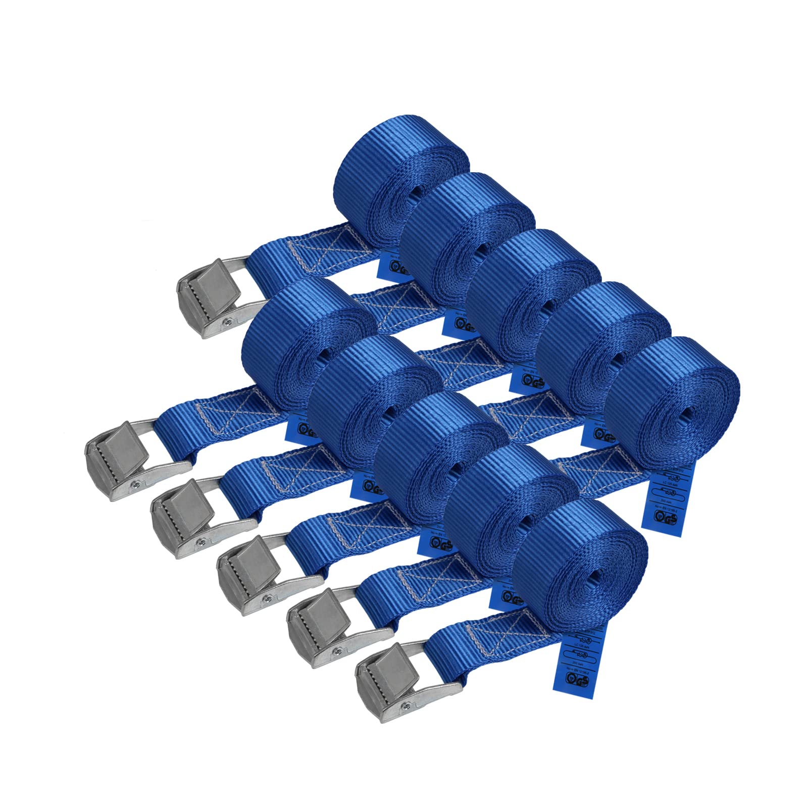 Zurrgurt Spanngurt Befestigungsgurt Klemmverschluss belastbar bis 250 kg DIN EN 12195-2 Befestigungsriemen blau verschiedene Längen Stückzahlen, 10er Pack 2.5 cm x 2.5 m von BB Sport