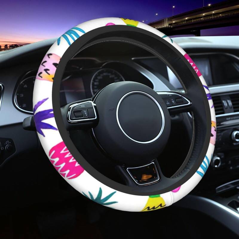 BBEXJIGY Universal-Auto-Lenkradbezug mit Regenbogen-Ananas-Druck, verbesserte Griffigkeit, Komfort, passend für die meisten Fahrzeuge von BBEXJIGY