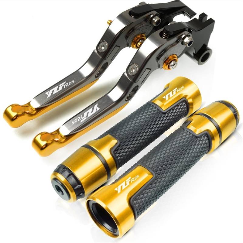 Motorradlenkerzubehör Motorrad Bremse Kupplung Hebel 22MM Griff Griffe Für Yamaha YZFR25 2015-2017(Gold1) von BBMOT