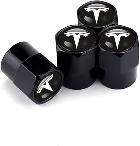 4 Stück Ventilkappe für Automobile für Tesla Model S Model 3 Model X Model Y,Reifen Ventilkappen,Ventilkappen mit Dichtung,Reifenventilkappen-Set,Black von BBNZD