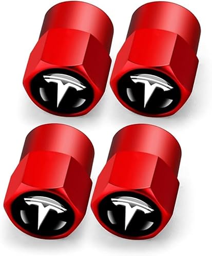 4 Stück Ventilkappe für Automobile für Tesla Model S Model 3 Model X Model Y,Reifen Ventilkappen,Ventilkappen mit Dichtung,Reifenventilkappen-Set,Red von BBNZD