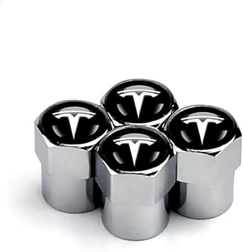 4 Stück Ventilkappe für Automobile für Tesla Model S Model 3 Model X Model Y,Reifen Ventilkappen,Ventilkappen mit Dichtung,Reifenventilkappen-Set,Silver von BBNZD