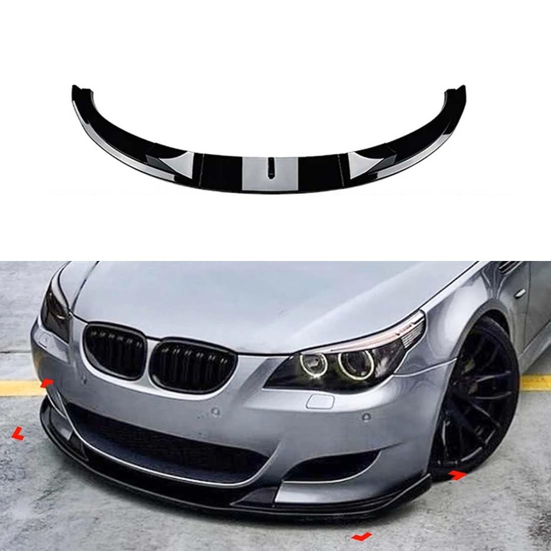 Auto-Frontstoßstangenlippe für BMW 5 Series E60 E61 M5 2005-2010, Antikollisions-Spoiler-Splitter-Diffusor, Stoßstangenschutz, Karosserie-Kits, Modifikationszubehör,A Gloss Black von BBOSCH