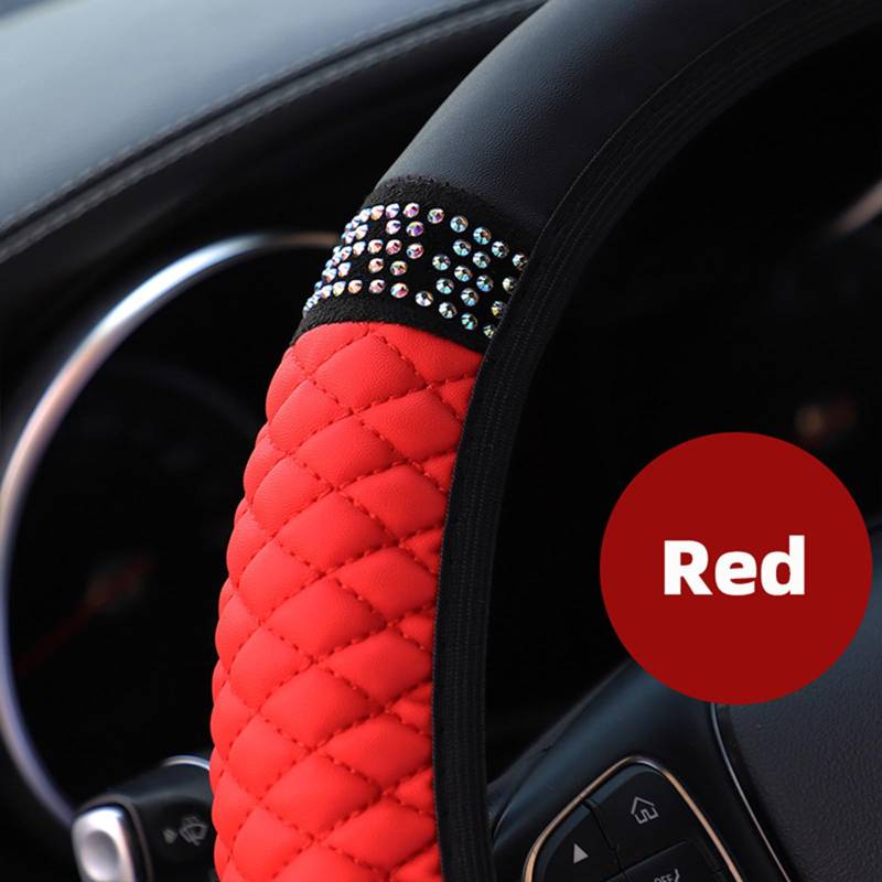 BBTISG Auto Lenkradbezüge mit glitzernden Diamanten, Universal Glitzer Auto Lenkradbezug für Damen Mädchen Auto Lenkradbezug mit Schulterpolstern für 37-38 cm Autolenkrad (rot) von BBTISG