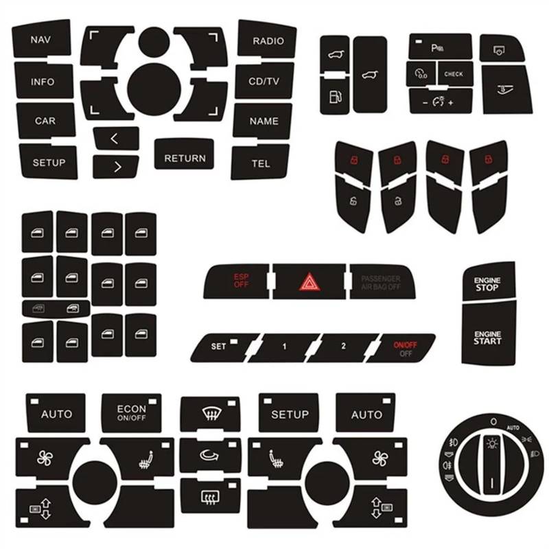 BBWUQIU Schalter Knopf Aufkleber Kompatibel Mit Für Q7 2003 2004 2005 2006 2007 2008 2009 2010 2011 2012 2013 2014 2015 Multifunktions-Tastenaufkleber Schalteretikettensatz von BBWUQIU