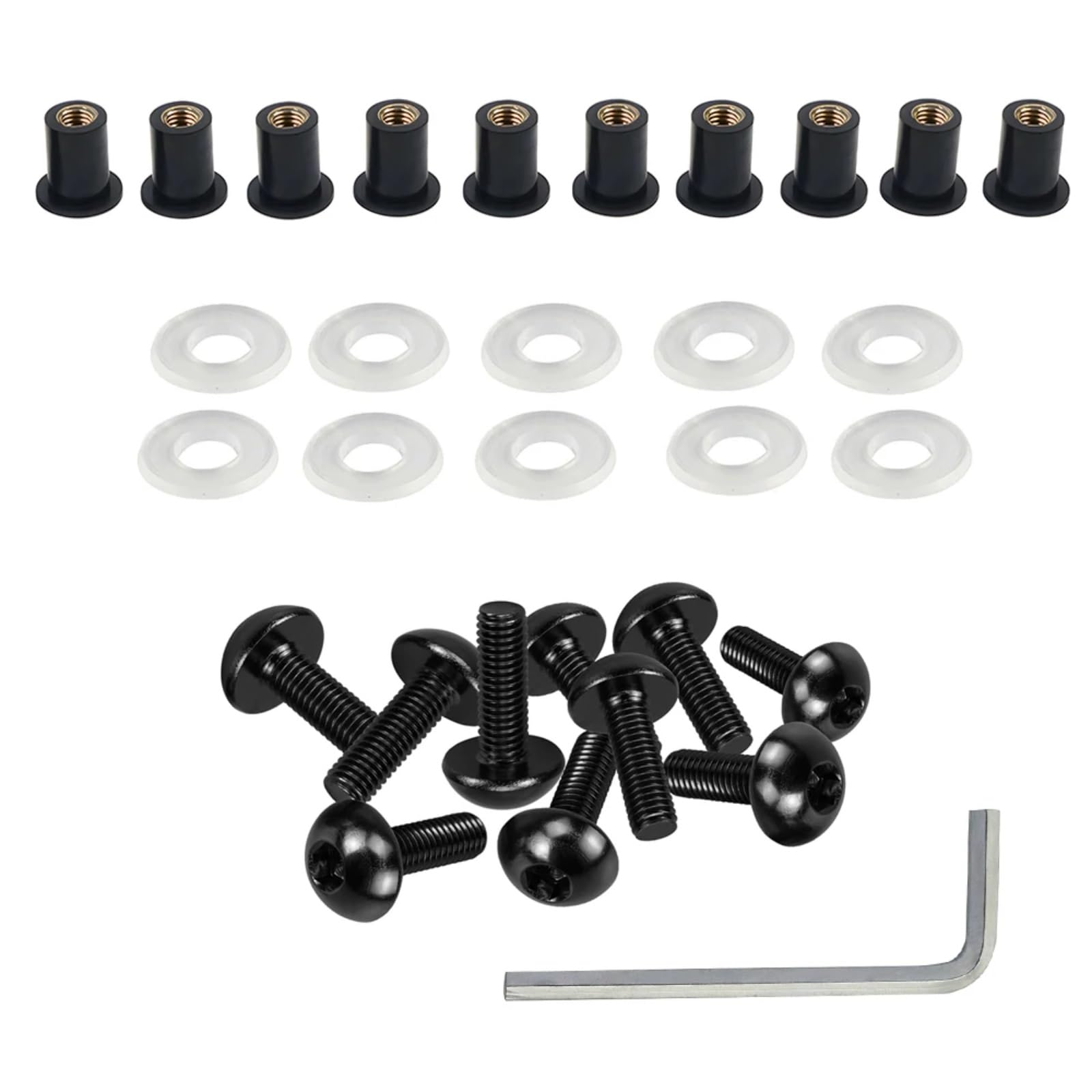 BBWUQIU Verkleidungsschrauben Kompatibel Mit Suzuki Für Motorradverkleidung Für Bolzen-Sortiment-Kit Für M5 5 Mm 10 Stück Motorrad-Windschutzscheiben-Wellnuts-Schraube(Black) von BBWUQIU