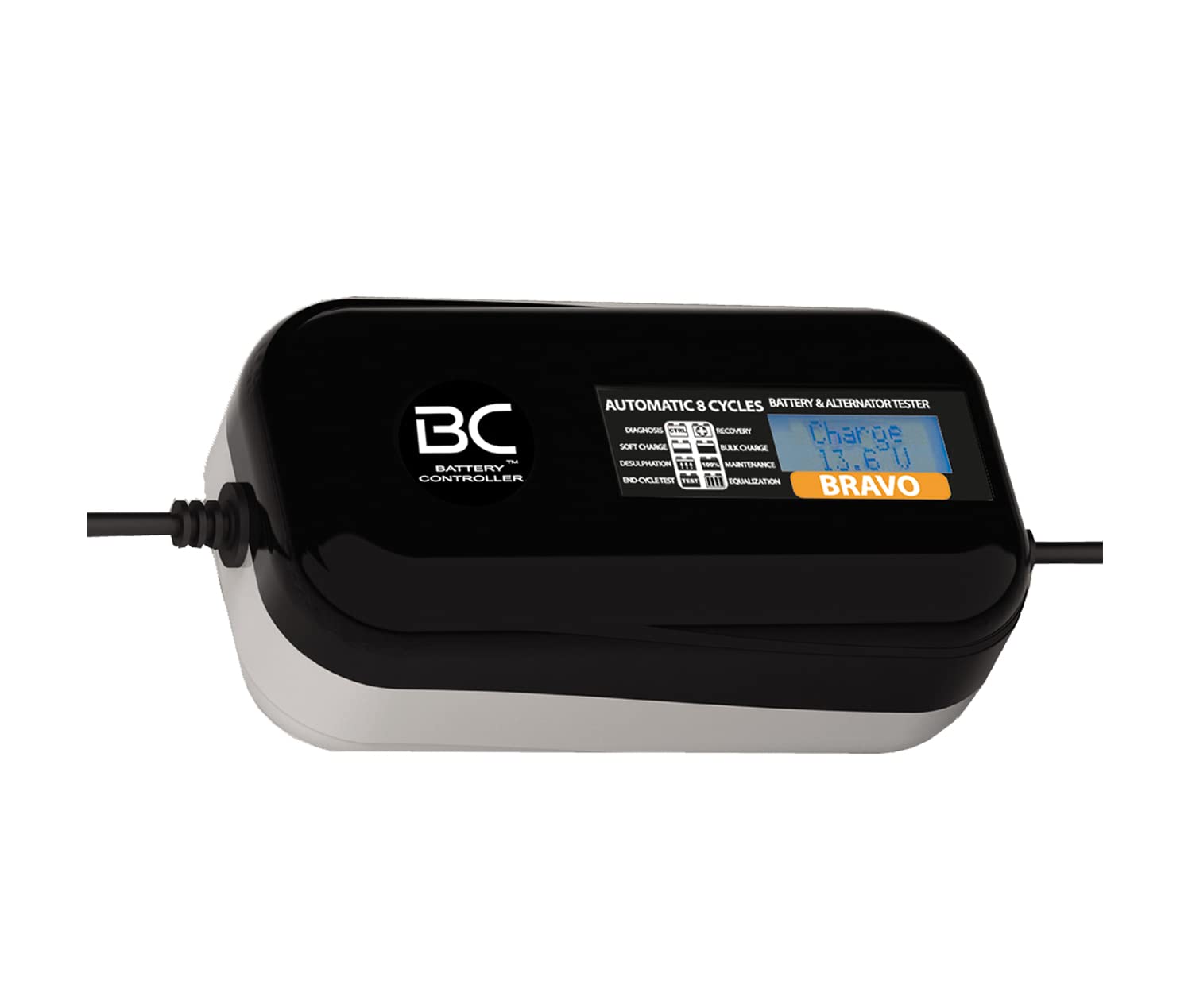 BC Battery Controller BC BRAVO 2000, Digitales Batterieladegerät und Erhaltungsladegerät mit LCD, Batterie- und Ladesystem-Prüfgerät für alle 12V Blei-Säure Autobatterien und Motorradbatterien, 2 Amp von BC Battery Controller