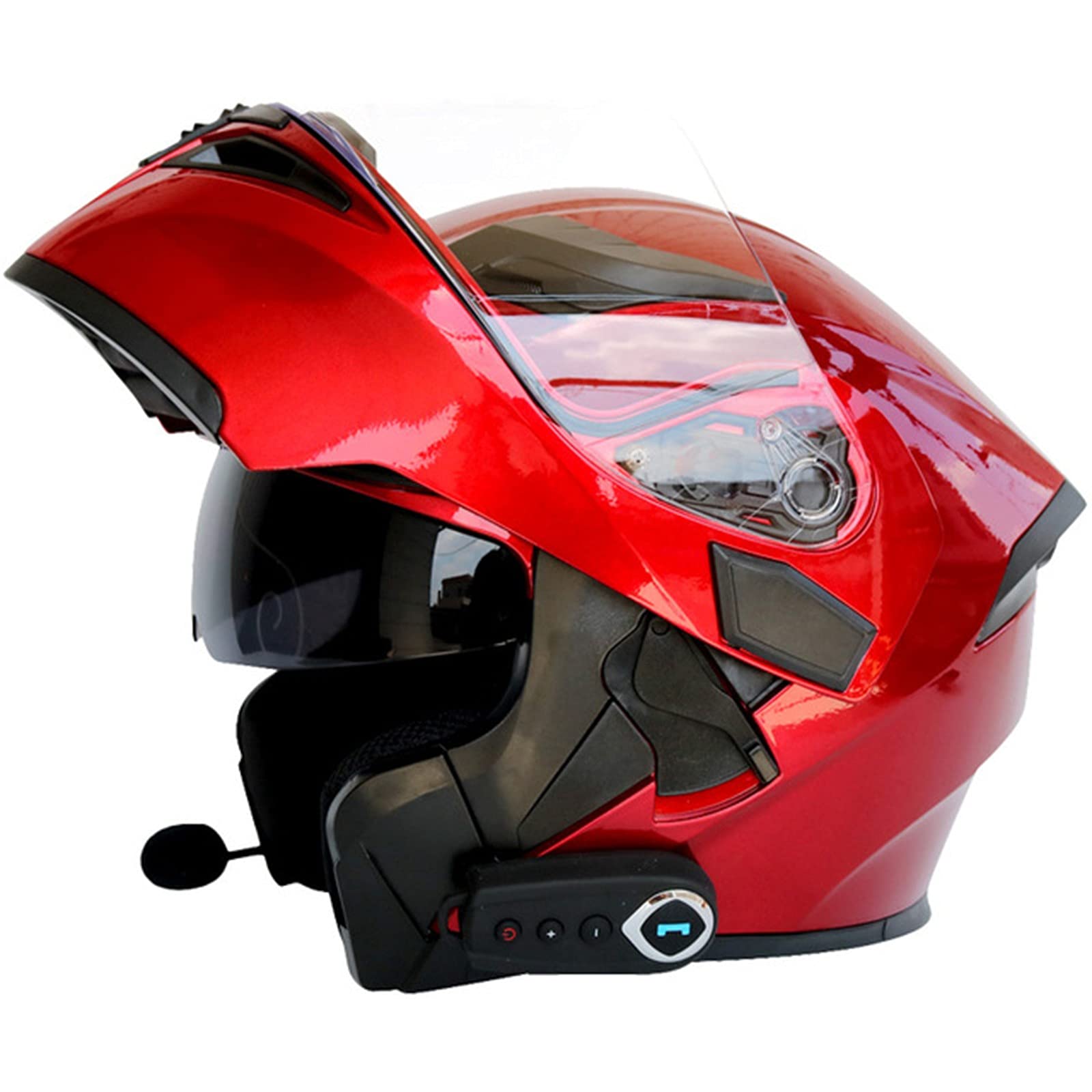 Integrierter Bluetooth Modularer Motorradhelm Mit Doppelvisier DOT / ECE Zugelassener Bluetooth Klapphelm Flip Up Motorradhelm Integralhelm Für Männer Frauen Mit FM-Radiofunktion Red 1,XXL von BCBKD