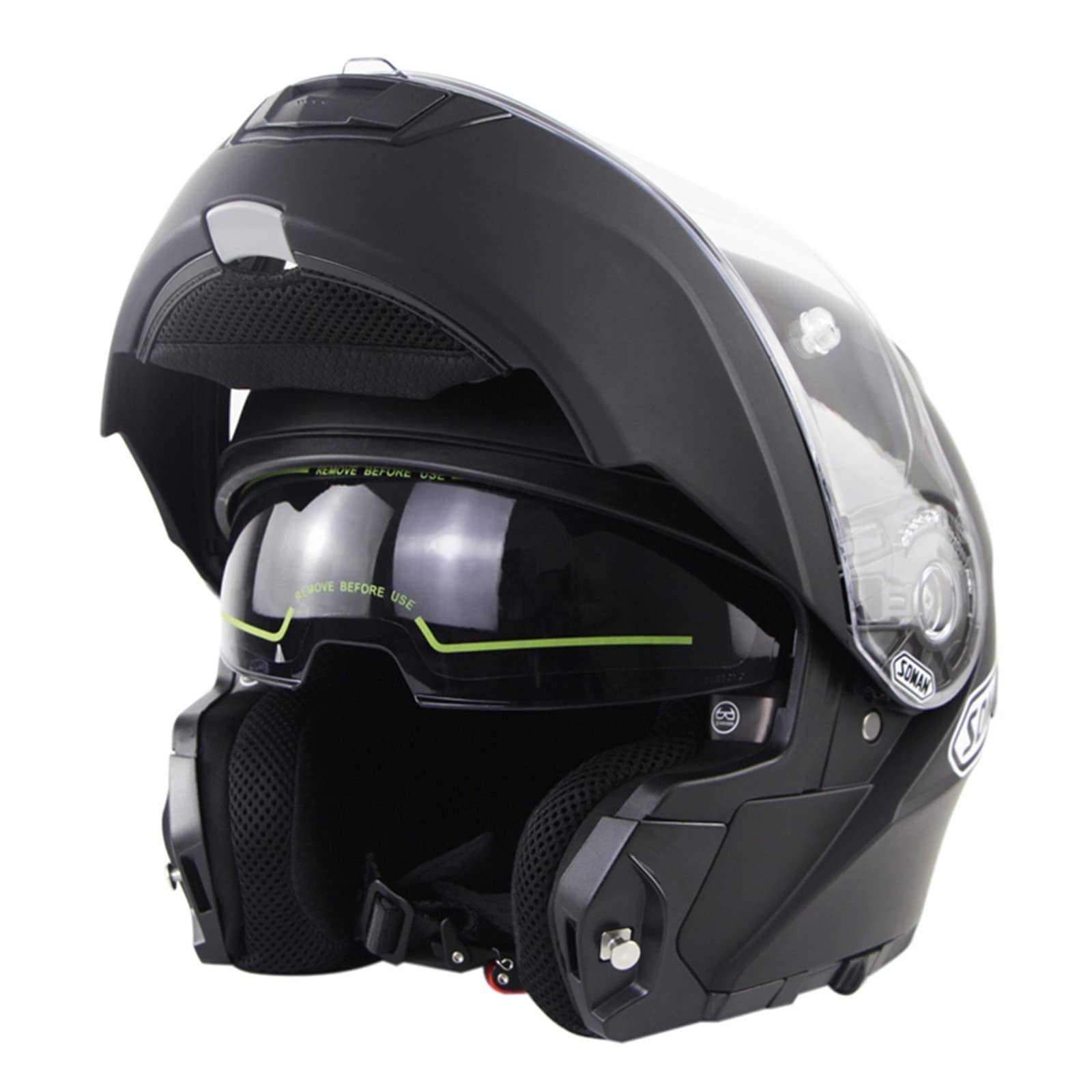 Klappbarer Modularer Motorradhelm Mit Doppelvisier, DOT / ECE-Zulassung Klappbarer Modularer Motorradhelm Modularer Integralhelm Für Herren Damen Erwachsene, Großer Weitwinkel Matte Black 1,4XL von BCBKD