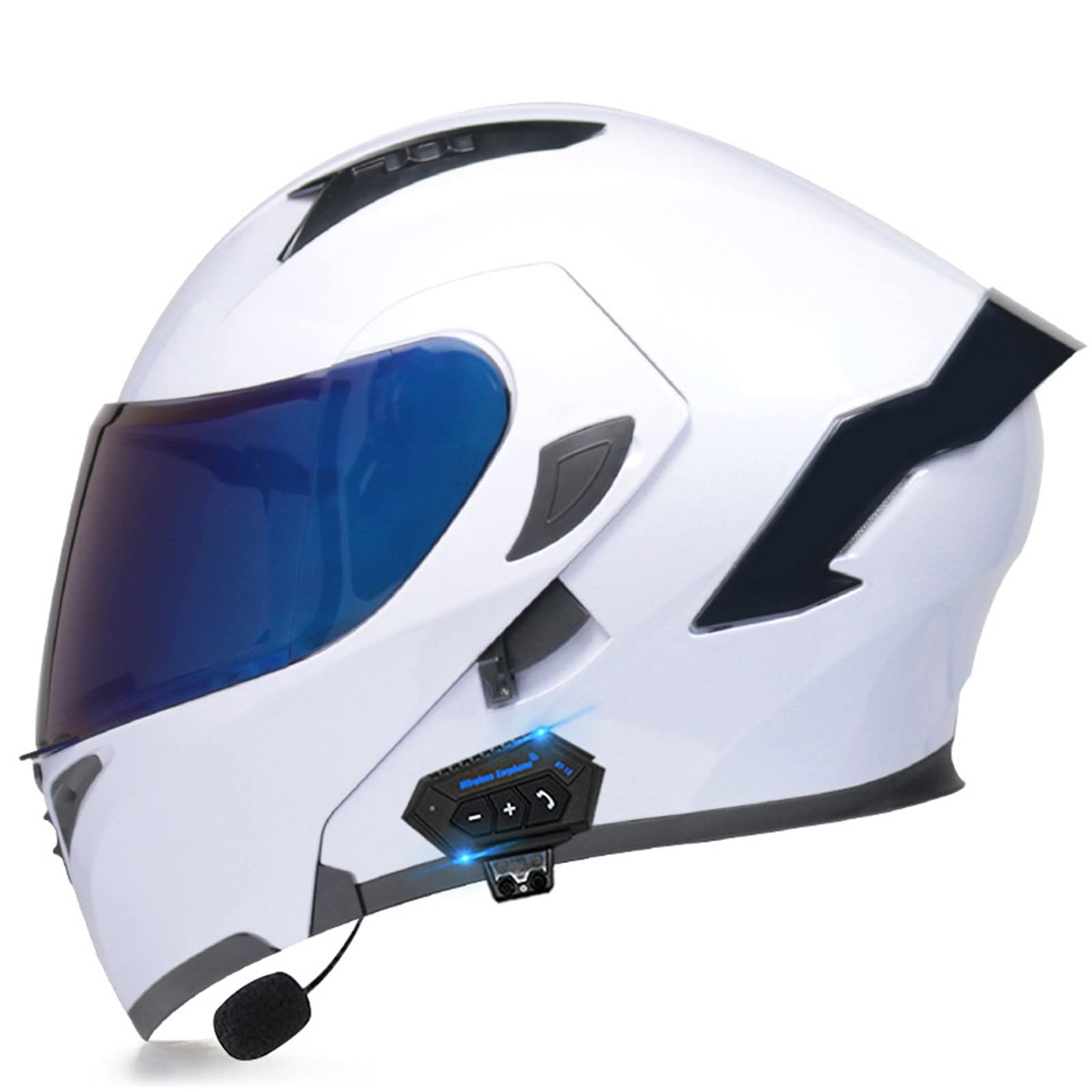 Modularer Motorrad-Bluetooth-Helm Für Männer Und Frauen, ECE-Zugelassener Integralhelm Mit Integriertem Doppelvisier, Motorrad-Klapphelm, Freisprechen - Weiß C,L von BCBKD