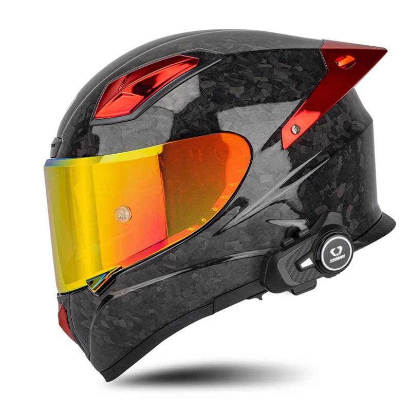 Motorrad helme Carbon Integralhelm mit Bluetooth intercom ECE-zugelassener Scooter-Motorradhelm für Damen Herren Rennrad-Motorradhelm mit Doppelvisier E,L von BCBKD