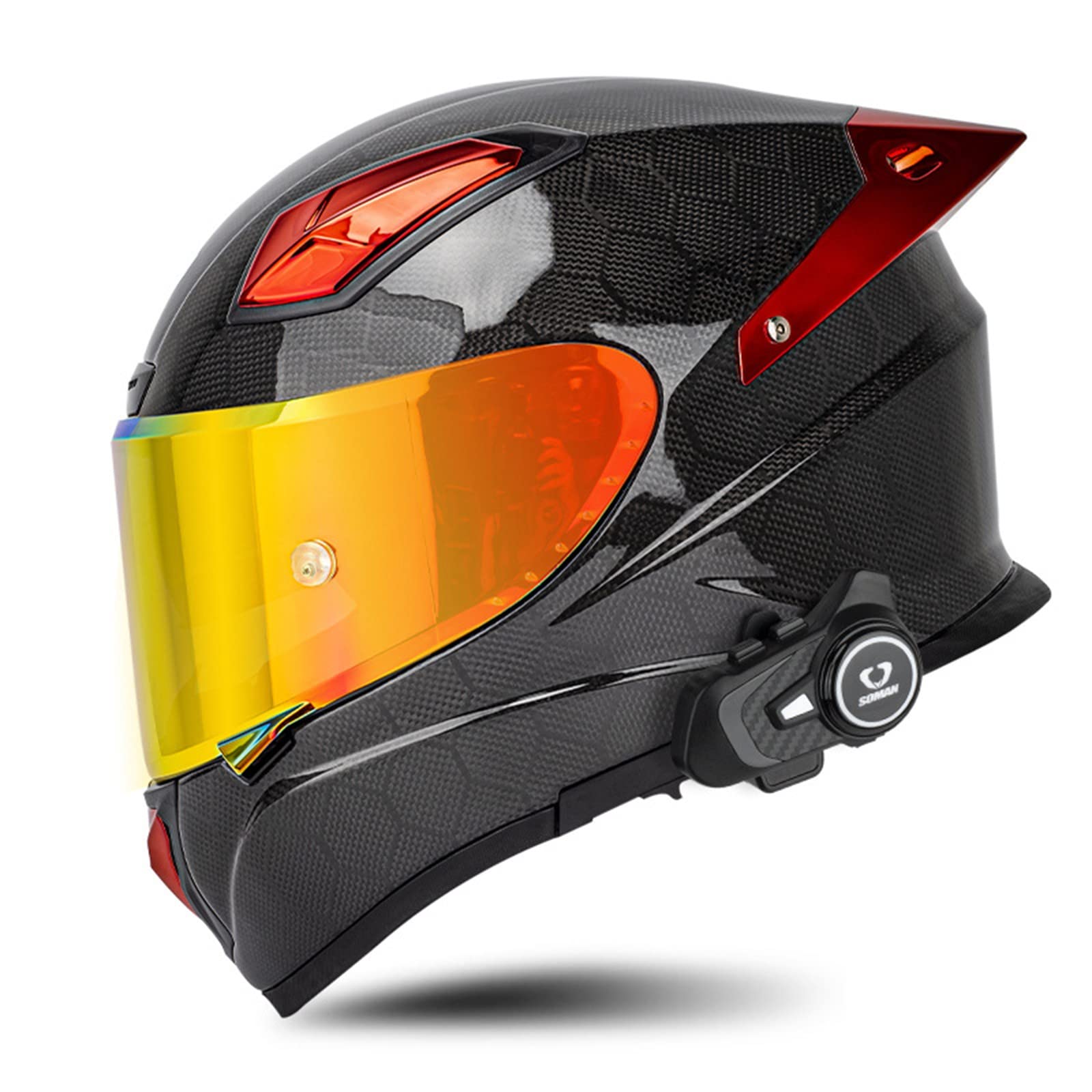 Motorrad helme Carbon Integralhelm mit Bluetooth intercom ECE-zugelassener Scooter-Motorradhelm für Damen Herren Rennrad-Motorradhelm mit Doppelvisier F,L von BCBKD