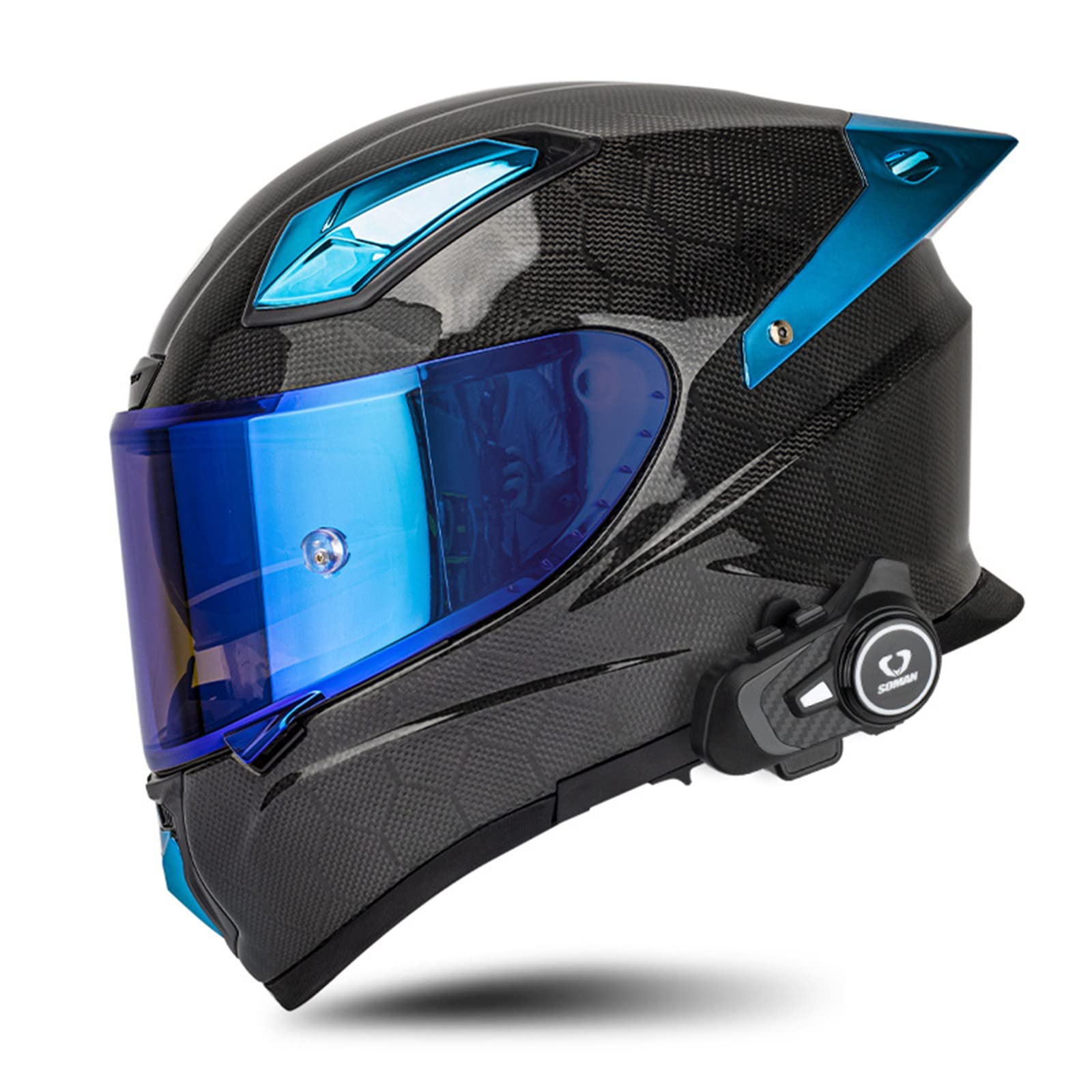 Motorradhelm Carbon mit Intercom Bluetooth Herren Damen DOT ECE-Zugelassener Motorrad Helme Integralhelm Rennmotorradhelm mit Doppelvisier, Intelligenter Geräuschunterdrückung A,S von BCBKD