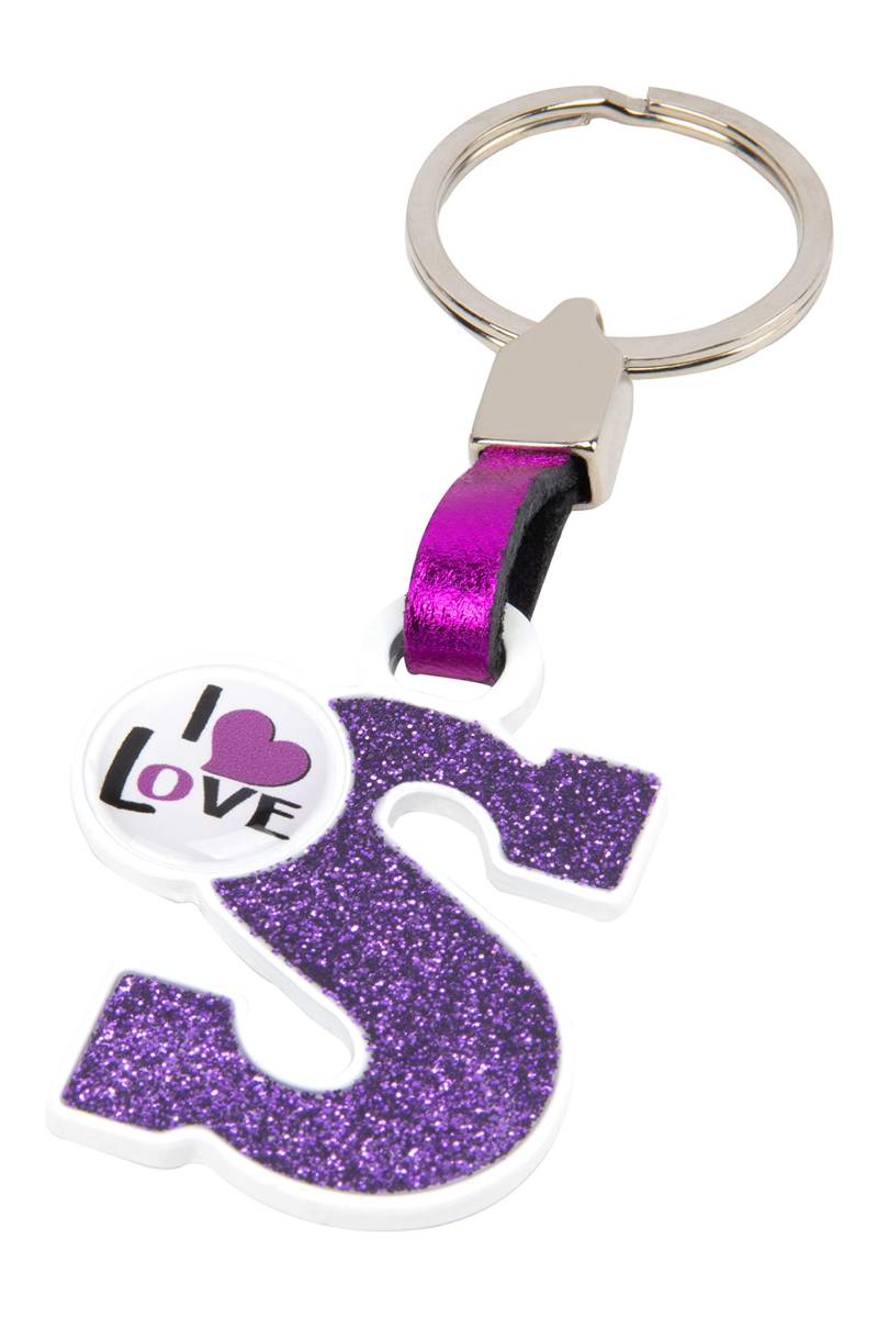 BC CORONA Metallischer Schlüsselanhänger I Love; Buchstabe S; Rosa Farbe. von BCCORONA