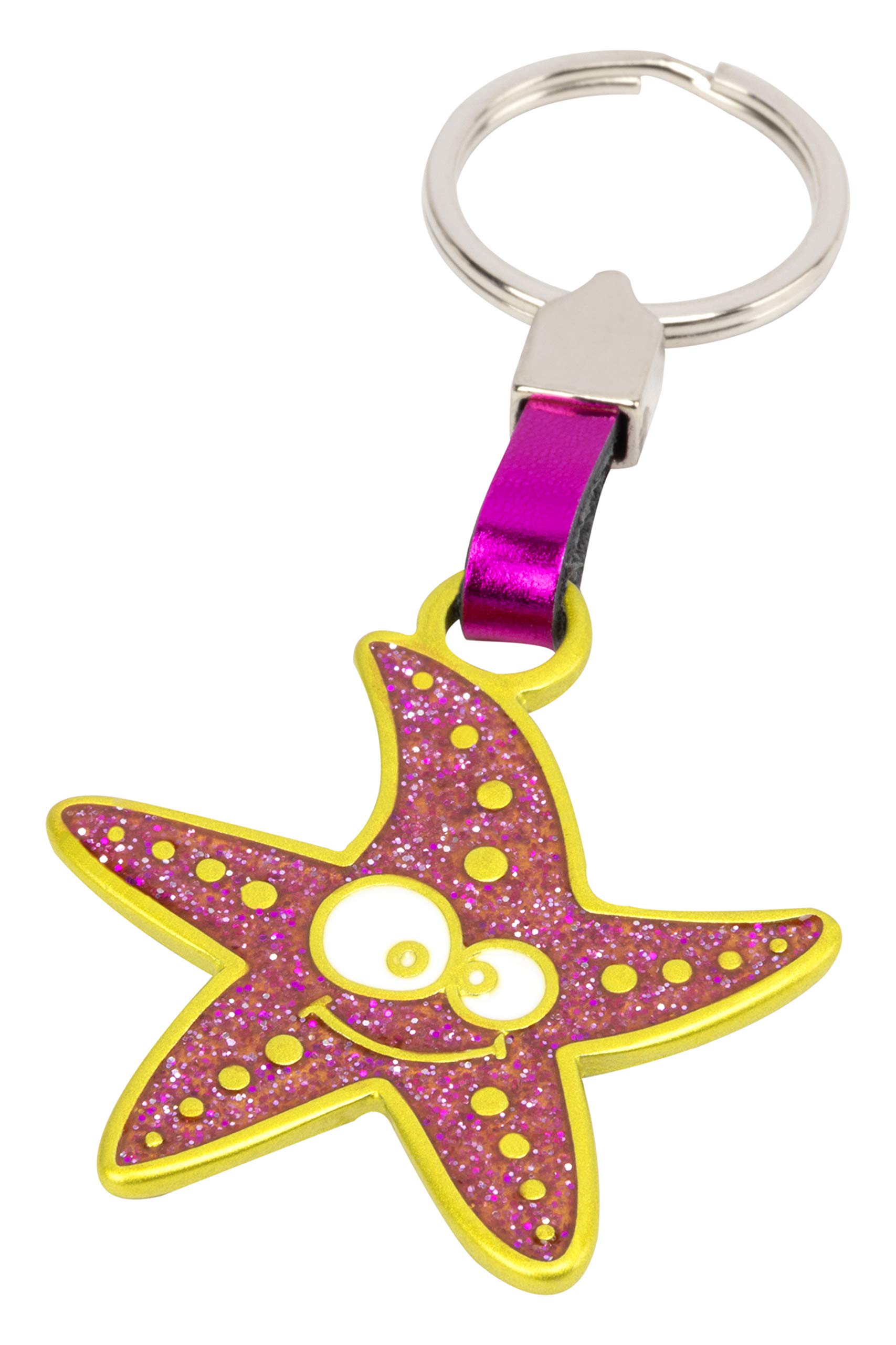 BC CORONA Metallischer Schlüsselanhänger Sternform Rote Glitter Finish. Mit Erleichterung. von BCCORONA