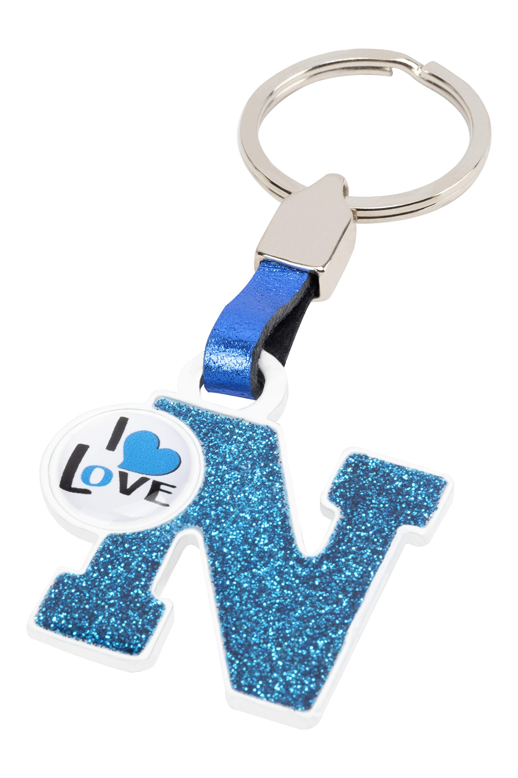 BC CORONA Metallischer Schlüsselanhänger I LOVE; Buchstabe N; Blau Farbe. von BCCORONA
