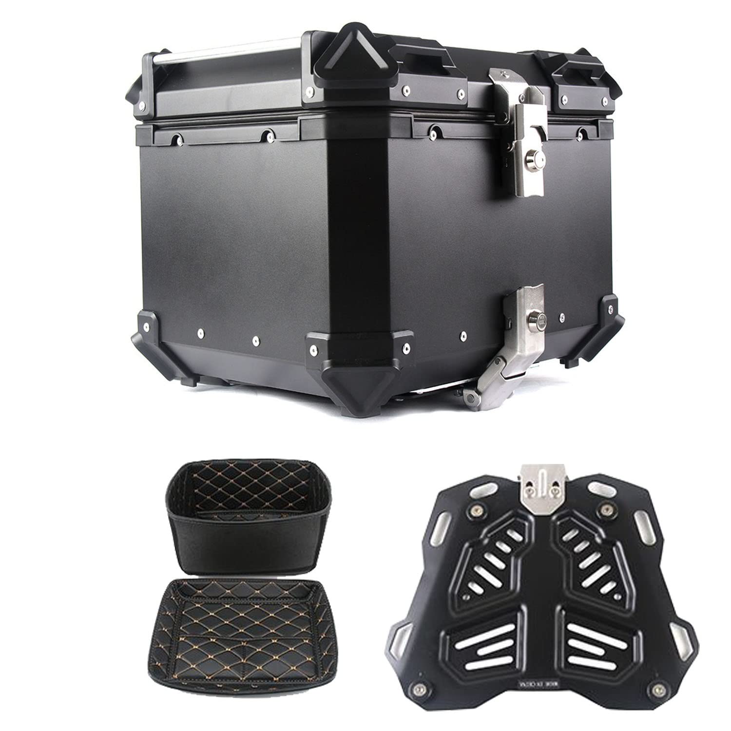 28L 36L 45L 55L 65L 80L 100L Top Box Motorrad Top Case Schloss Lagerung Träger Fall Schwanz Box Schnell-Release System Aluminium(A 80L) von BCJMKDX