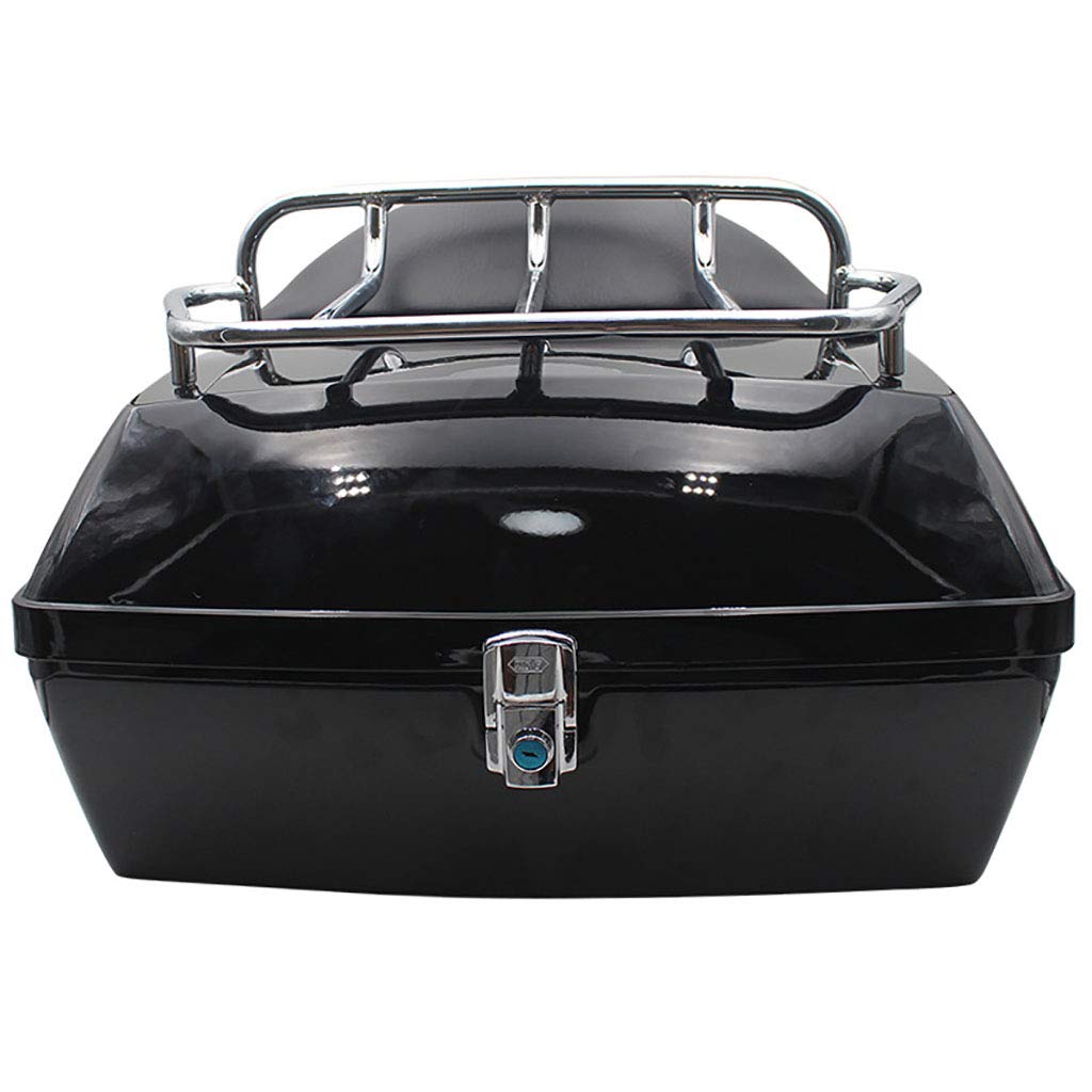 Motorrad-Heckbox – Helm-Aufbewahrungsbox, mit Rückenlehne und Gepäckträger, for Touring Cruiser – langlebige Gepäckbox for Motorräder(Black,with Shelf) von BCJMKDX