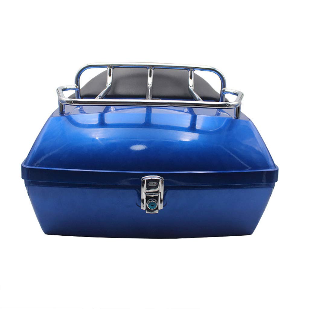 Motorrad-Heckbox – Helm-Aufbewahrungsbox, mit Rückenlehne und Gepäckträger, for Touring Cruiser – langlebige Gepäckbox for Motorräder(Blue,with Shelf) von BCJMKDX