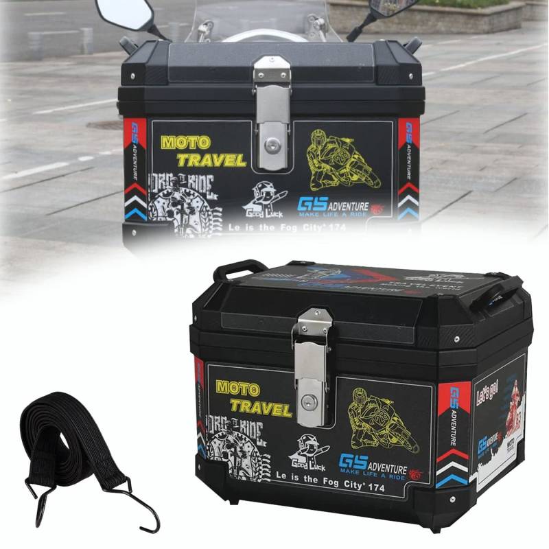 Motorrad-Kofferraum-Topbox, 45 l, Heckbox for Helmgepäck, Schloss-Aufbewahrungskoffer von BCJMKDX